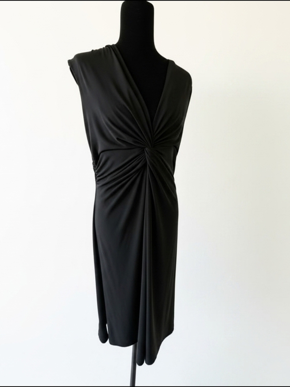 Chaps Black Twist-Front Midi Dress Sz L (014)